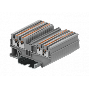 Проходная клемма TP1.5-4-GY, Проходная клемма, 4 точки подключения, тип фиксации провода: push-in, номинальное сечение: 1,5 мм кв., 17,5A, 500V, ширина: 3,5 мм, цвет: серый, тип монтажа: DIN 35