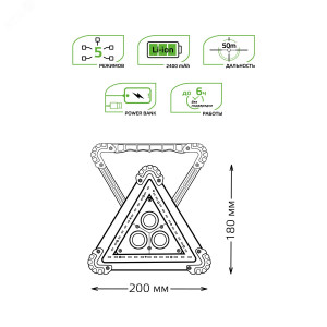 Фонарь автомобильный модель GFL802 15W 800Lm Li-ion 2400mAh LED 1/12/24 GF802