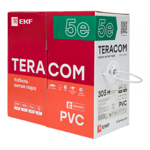 Кабель витая пара U/UTP кат.5E 4 пары solid PVC сер. TERACOM TRC-5EUTP-04PVC-GY-IN3