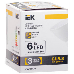 Лампа светодиодная MR16 софит 6 Вт 500 Лм 230 В 3000 К GU5.3 нМ LL-MR16-6-230-30-GU5