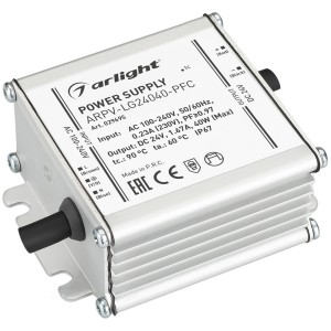 Блок питания ARPV-LG24040-PFC (24V, 1.67A, 40W) (Arlight, IP67 Металл, 5 лет)