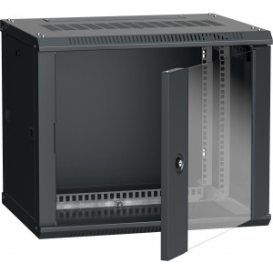 Шкаф настенный 19" LINEA W 9U 600x450мм стеклянная дверь RAL9005 LWR5-09U64-GF