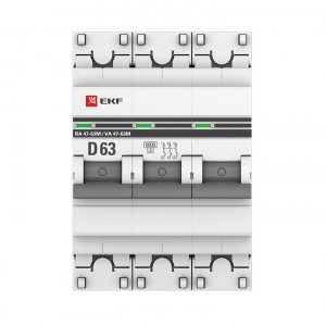 Автоматический выключатель 3P 63А (D) 6кА ВА 47-63M без теплового расцепителя PROxima mcb4763m-6-3-63D-pro