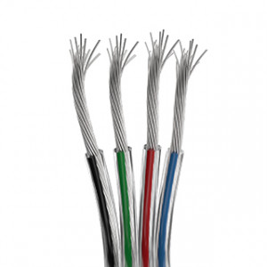 Шлейф питания ARL-22AWG-CLEAR-4Wire-CU 034964, Шлейф для питания и управления RGB светодиодными лентами. 4 проводника, калибр проводника 22AWG, сечение проводника 0.31 мм2, проводник из луженой меди, внешняя оболочка из прозрачного ПВХ. Длина кабеля в бухте — 50 метров