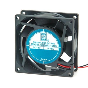 OD8032-12HB, Вентиляторы постоянного тока DC Fan, 80x32mm, 12VDC, 50CFM, 0.19A, 42dBA, 3800RPM, Dual Ball Bearing, 2x Lead Wires UL1007 24AWG