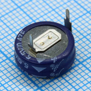 JGAH5R5D474Z105B, Ионистор стандартный мини 5,5V, 0,47F, -25...+70°C, 1000h, 11,5x6.4mm, горизонтального исполнения