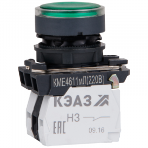 Кнопка КМЕ4122мЛ-24В-зеленый-2но+2нз-цилиндр-индикатор-IP40 274302