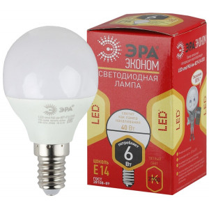 Лампочка светодиодная RED LINE ECO LED P45-6W-827-E14 E14 / Е14 6Вт шар теплый белый свет Б0020626