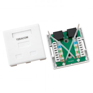 Розетка настенная TERACOM кат.5E неэкранированная 2 порта RJ-45 Dual IDC бел. TRC-WBOX-2RJ45-5EUTP-WH