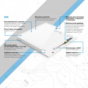 Светильник офисный MiR 35W 3500lm 6500K IP40 595*595*50мм призма LED 1/1 G1-A0-00070-01G03-2003565