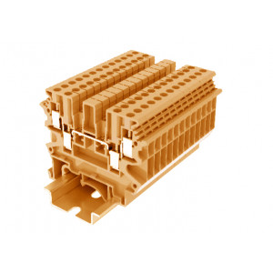 Проходная клемма 303944, Проходная клемма, UK2.5, 4 точки подключения, тип фиксации провода: винтовой, номинальное сечение: 2,5 мм кв., 24A, 500V, ширина: 5,2 мм, цвет: оранжевый, тип монтажа: DIN 35