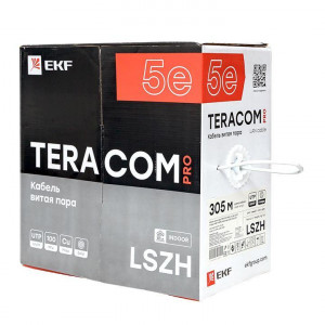 Кабель витая пара U/UTP кат.5E 4 пары 24 AWG solid LSZH нг(А)-HF сер. TERACOM PRO TRP-5EUTP-04LSH-GY-IN3