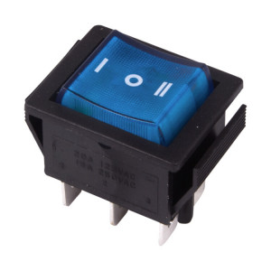 RWB-509 синий, Выключатель клавишный с подсветкой с нейтралью ON-OFF-ON (6c) 15А 250В