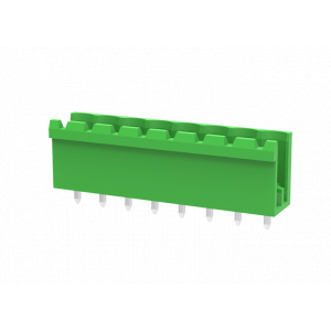 Вилочный разъем на плату MC-PA5.0V03-G-0002, Вилочный разъем, вертикальный, на плату, шаг: 5.0 мм, 3 полюса, фиксация на плате пайкой, исполнение: без боковых стенок, 320V, 18A, цвет: зеленый