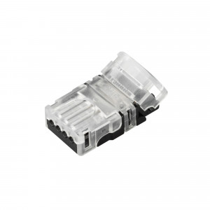 HIP-GERM-RGB-10-4PIN-STW, Одиночный коннектор (без провода) для подключения питания к герметичным (IP54/IP65) RGB лентам SE (заливка силиконом сверху) шириной 10 мм. Очистка провода питания (0,5-1,0 мм2) от изоляции не требуется. Материал - прозрачный пластик