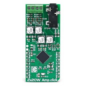 MIKROE-2779, Средства разработки интегральных схем (ИС) аудиоконтроллеров  2x20W Amp click