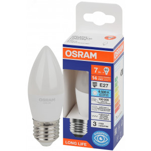 Лампа светодиодная LED 7Вт Е27 6500К 600Лм свеча 220В (замена 60Вт) OSRAM 4099854186394