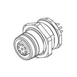 120084-0033, Цилиндрические метрические разъемы 8P M12 PCB PIN RECPT BACK PANEL MNT LOCK