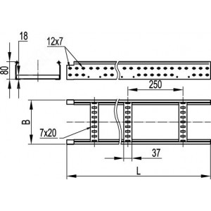 Лоток лестничный 200х80 L6000 сталь 1.5мм DKC LA8020