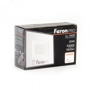 Прожектор светодиодный ДО-20w 6400К 1600Лм IP65 черный Feron.PRO 41538