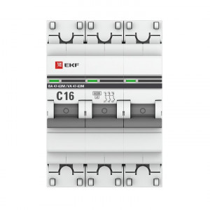 Автоматический выключатель 3P 16А (C) 6кА ВА 47-63M без теплового расцепителя PROxima mcb4763m-6-3-16C-pro