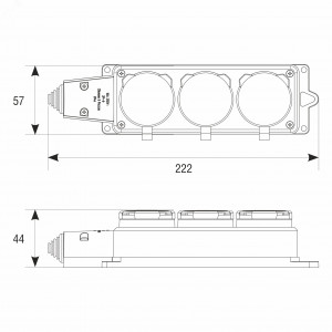 Колодка 3-х местная однофазная с заглушками КОМПАКТ с/з каучук 16А 250В IP44 красный (еврослот) 3073