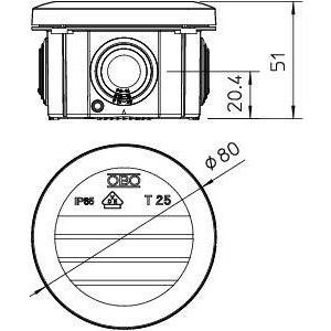 Коробка распределительная 80х51мм IP65 T25 4хM25 свет. сер. OBO 2007029