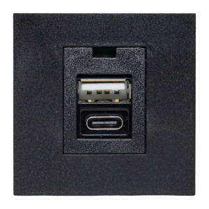 Розетка USB A+C, 2.1А, 2 гнезда, без индикатора, черная, матовая EKF