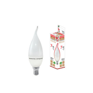 Лампа светодиодная WFC37-7 Вт-230 В -3000 К–E14 (свеча на ветру) Народная SQ0340-0191