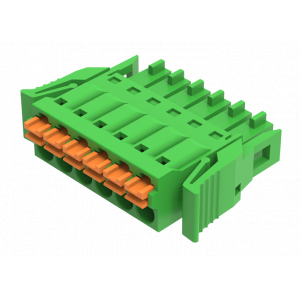Розеточный разъем на кабель MC-RF3.5H20P-D-0001, Розеточный разъем, прямой, на кабель, шаг: 3.5 мм, 20 полюсов, фиксация провода Push-In исполнение: с защелками, 160V, 8A, цвет: зеленый