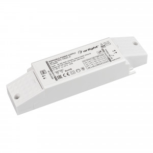 ARJ-40-PFC-TRIAC-A, Диммируемый источник тока по стандарту TRIAC с гальванической развязкой для светильников и мощных светодиодов. Входное напряжение 220-240 VAC. Выходные параметры: 27-38 В, 700-1050 mА, 40 Вт. Выбор значения тока осуществляется DIP-переключателем.