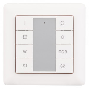 Панель Knob SR-2422K8-DT8 (DALI, RGBW, 1 зона) 022558, Встраиваемая кнопочная белая пластиковая панель для работы по протоколу DALI. Включение/выключение, диммирование и управления цветом свечения (8 кнопок управления) для мультицветных светодиодных RGBW-лент. 1 зона управления, возможно широковещательное упр