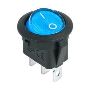 RWB-214-1 синий, Выключатель клавишный круглый с подсветкой ON-OFF (3c) 20А 12В