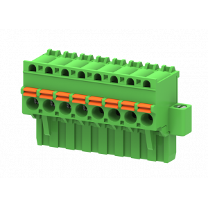 Розеточный разъем на кабель MC-RN5.08V24P-K-0001, Розеточный разъем, угловой, на кабель, шаг: 5.08 мм, 24 полюса, фиксация провода Push-In исполнение: с монтажными фланцами, 320V, 12A, цвет: зеленый