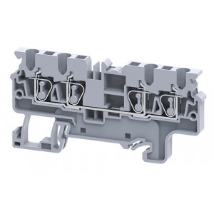 CX2.5/4, Проходная клемма, 4 точки подключения, тип фиксации провода: пружинный, номинальное сечение: 2,5 мм кв., 24A, 1000V, ширина: 5 мм, цвет: серый, тип монтажа: DIN35